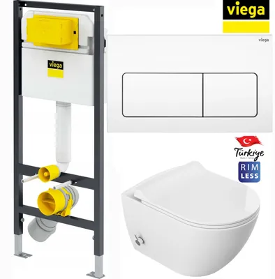 Image de Domotechnik | WC compact avec bidet - 51 x 36 x 32,5 cm - Abattant Duroplast Slim Softclose - WC suspendu - Viega Prevista Dry