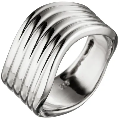 Produktbild von Breiter Ring Damenring gewellt aus echtem 925 Sterling Silber Silberring Innenumfang 58mm Ø18.5mm
