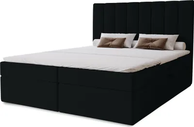 Produktbild von Boxspringbett Nero mit 2 Bettkästen, 140x200, Farbe: Schwarz, Velourstoff, Doppelbett mit Bonell-Matratze inkl. Topper