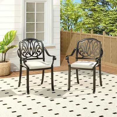 Produktbild von Livingandhome 2er-Set Aluminiumguss-Gartenstühle – inkl. Kissen, wetterfest & stabil