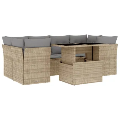 Produktbild von vidaXL 7-tlg. Garten-Sofagarnitur mit Kissen Beige Poly Rattan