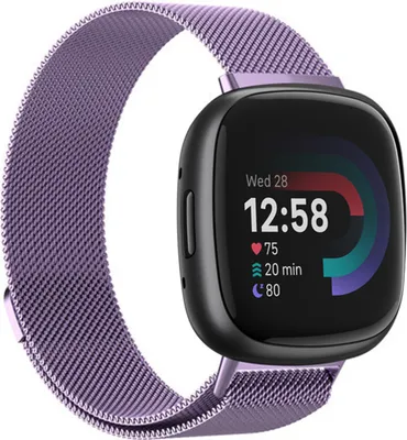 Produktbild von Strap-it Milanese Armband - Kompatibel mit Fitbit Versa 4 Armband Ersatzarmband Edelstahl - Magnetverschluss - Hochwertiges Material - für Armband Lila (S/M)