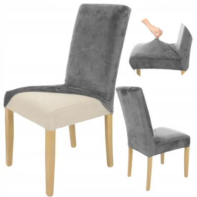 Produktbild von Stuhlhusse Stretch Grau - Samt - Universal - Esszimmer Stuhlbezug - 1 Stück