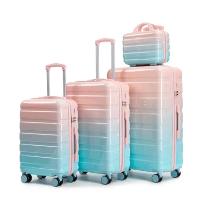 Produktbild von LVHOM 4-teiliges Kofferset Hartschale mit Beautycase, Reisekoffer Set Farbverlauf, Trolley 4 Rollen, Leichtes Handgepäck für Damen Mädchen, Rosa