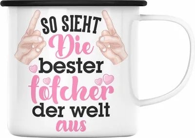 Produktbild von Trendation - Tochter Geschenk Emaille Tasse Pink Vater Mama Geschenk für Töchter Spruch Beste Tochter Emaille Emaille Tasse (Schwarz)
