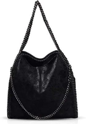 Produktbild von Damen-Schultertasche mit Kette, lässig, groß, Hobo-Stil (schwarz)