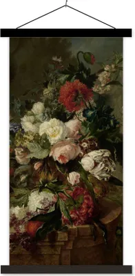 Produktbild von MuchoWow® Textilposter Stilleben mit Blumen - Gemälde von Harmanus Uppink 40x80 cm mit schwarzem Rahmen - Wandemalerei