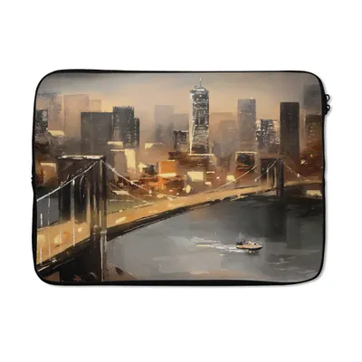 Produktbild von MuchoWow® Laptop Hülle 13 Zoll Gemälde - Öl - Skyline - Stadt - Wasser Laptoptasche - Laptophülle - Sleeve - Rundumschutz