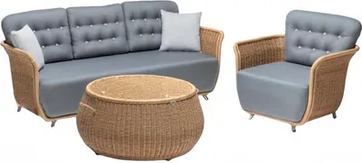 Zdjęcie produktu dla Meble ogrodowe Solidny zestaw ogrodowy z rattanu Stolik kawowy Szary Fotel Sofa 3-osobowa