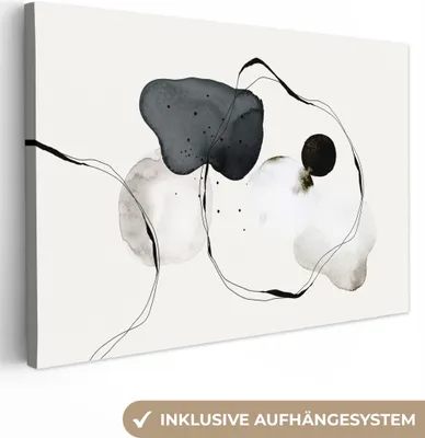 Produktbild von MuchoWow® - Leinwandbilder - Abstrakt - Malerei - Kunst - Schwarz und Weiß, Wandbild, Wanddeko Bilder Wohnzimmer, 30x20cm