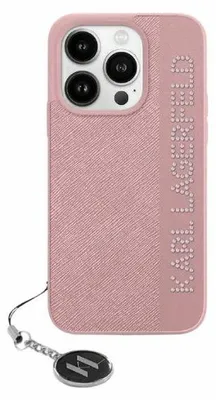Image de Karl Lagerfeld Saffiano Rhinestones & Charm Case pour Iphone 15 Pro - Rose