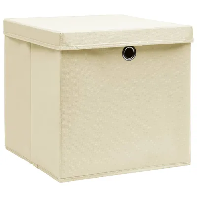 Produktbild von vidaXL Aufbewahrungsboxen mit Deckeln 10 Stk. 28x28x28 cm Creme