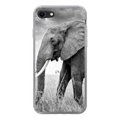 Produktbild von MuchoWow® Handyhülle Schutzhülle Hülle für iPhone 8 Elefant - Gras - Tiere - Schwarz und weiß Silikon Softcase Handy Hülle - Schutzhaube