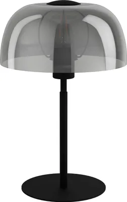 Produktbild von EGLO Tischlampe Solo 2, Nachttischlampe mit Rauchglas Lampenschirm, Tischleuchte aus Metall und Glas bedampft in Schwarz, E27 Fassung, 41,5 cm