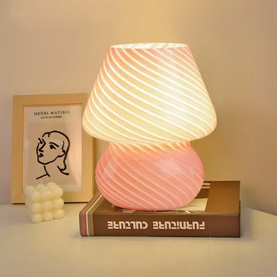 Productafbeelding van Paddestoellamp paddenstoellamp tafellamp - E27 LED - Glas - 3 kleuren - Roze