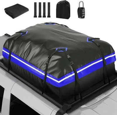 Productafbeelding van Famanu dakkoffer, 425 liter - Waterdicht, met antislipmat en veiligheidsriemen, blauw