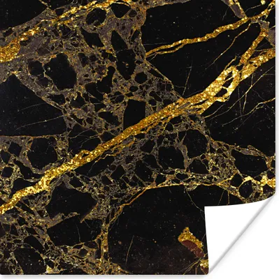 Produktbild von MuchoWow® Poster Marmor - Schwarz - Gold - Trendy 50x50 cm - Wohnzimmerdekoration