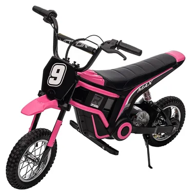 Immagine prodotto di Moto elettrica da cross per bambini a 24 V - Moto a pedali - Motore da 350 W, 3 velocità (8/12/23 km/h), sospensioni, 2 ruote - Rosa