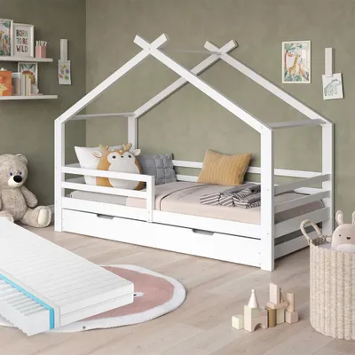 Immagine prodotto di Letto montessori bambini Vitalispa Luni Bianco 200 x 90 cm con letto e materasso per ospiti, Model 59344