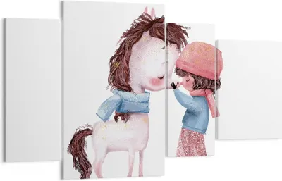 Produktbild von Bild auf Leinwand - Leinwandbild - 4 Teile - Einhorn Mädchen Kinder - 120x70cm - Wand Bild - Wanddeko - Wandbilder - Leinwanddruck - Bilder - Wanddekoration - Leinwand bilder - DL120x70-4733