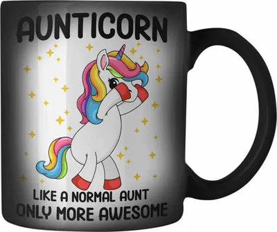 Produktbild von Trendation - Tante Aunticorn Geschenk Farbwechsel Zauber-Tasse Geschenkidee Beste Tante Karabiner Farbwechsel Zauber-Tasse Edelstahl Geschenk Lustig (Schwarz)