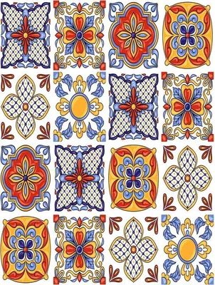 Produktbild von Famanu Fliesenaufkleber für Badezimmer und Küche - Ethnische Dekorative Fliesen im Patchwork Stil - 16-teilig 15x20 cm