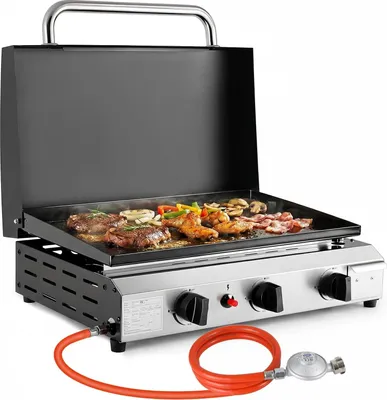 Produktbild von Plancha Gasgrill - 3 Brenner - Mit Deckel - Erdgas - Piezozündung - Edelstahl, porzellanemailliert - 7,2 kW (24.566 BTU) - Weiß