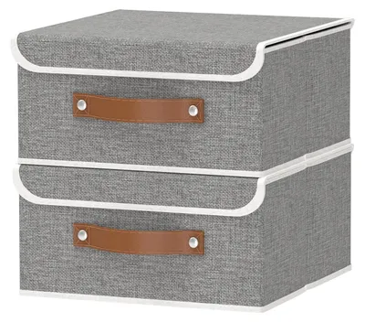 Obrázek produktu pro Úložné boxy s víkem – Šedé úložné koše ve tvaru krychle, balení 2 kusy