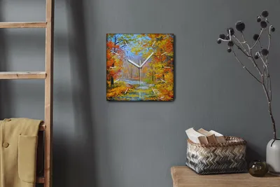 Produktbild von Coloray Hodiny Unikátní 30x30 cm  Tiché hodiny Pro obývací pokoj a kuchyň Nástěnné hodiny Plátno Bílé ručičky hodin - Podzimní les