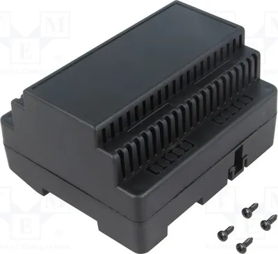Image de 1 x Boîtier : pour rail DIN. Dimensions : Y : 91 mm, X : 105 mm, Z : 60 mm. Couleur : noir. Modèle : KM-71/BK. Boîtier