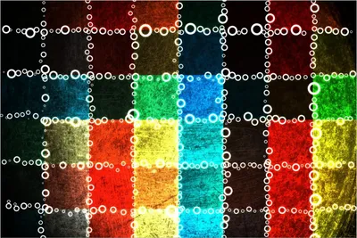 Produktbild von Wallario Premium Glasbild, freischwebende Optik, kräftige Farben, Größe 90 x 60 cm Motiv Buntes Patchwork-Muster mit Kreisen