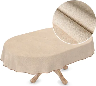 Produktbild von Tischdecke Wachstuch Premium Einfarbig Beige Robust Wasserabweisend Oval Breite 155 cm Länge 180 cm