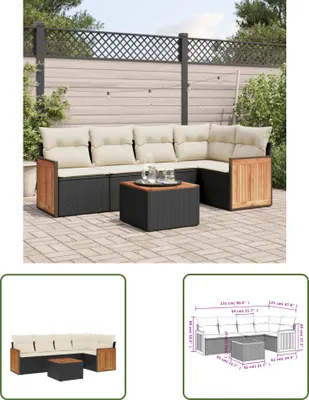 Produktbild von The Living Store 6-tlg. Garten-Sofagarnitur mit Kissen Schwarz Poly Rattan