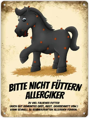 Produktbild von Metallschild XL mit schwarzem Pferd Motiv und Spruch: Bitte nicht füttern -