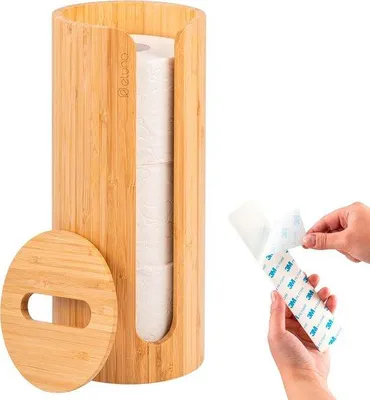 Produktbild von Famanu Toilettenpapierhalter mit 3 Reserverollen - Natürlicher Bambus mit Deckel