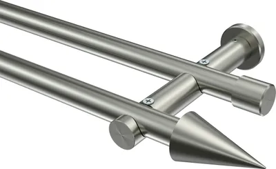 Produktbild von Interdeco Gardinenstange / Vorhangstange Edelstahl-Optik, Typ Platon Savio (Kegel) ohne Ringe, 20 mm Ø 2-läufig, 140 cm