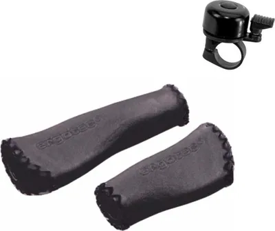 Produktbild von ergotec Humpert Ledergriffe LK 135/92 Fahrradgriffe ALS-09 in Schwarz inkl. Fahrradklingel