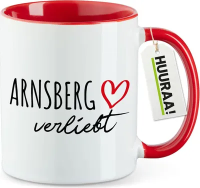 Produktbild von Huuraa Kaffeetasse Arnsberg verliebt 330ml Rot Keramik Kaffeebecher Geschenkidee