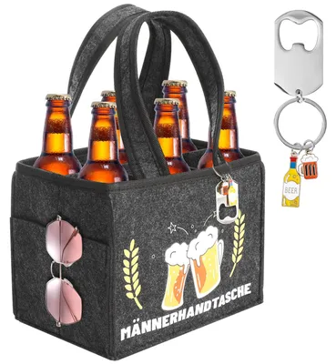 Filz-Biertasche für 6 Flaschen mit Flaschenöffner, schwarz