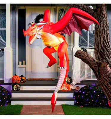 Produktbild von Aufblasbarer Halloween-Drache - 152 cm Hängende Dekoration - Integrierte LED-Beleuchtung - Nylon - Für Innen- und Außenbereich - Garten und Party