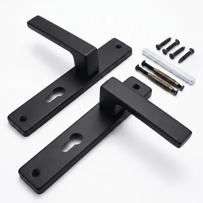 Produktbild von Relaxdays Türgriff Set, Zimmertür, Türbeschläge Profilzylinder, Feder, HB 23,5x13,5 cm, Langschild, Metall, matt-schwarz