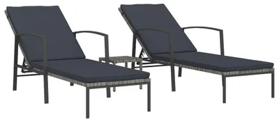 Produktbild von vidaXL Sonnenliegen 2 Stk. mit Tisch Poly Rattan Grau