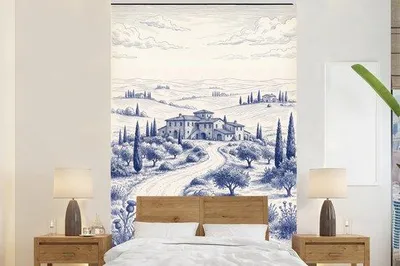 Produktbild von Rustikaler Fotobehang, Landhaus-Stil, Blau, 195x300 cm