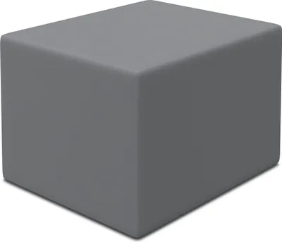 A gray cube-shaped foam block is shown from a slightly elevated angle against a white background.