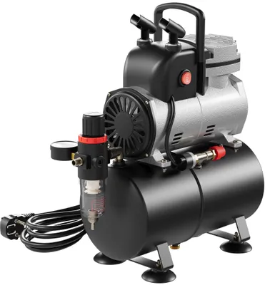 Produktbild von Wiltec Airbrush Einzylinderkolbenkompressor AF189 mit Lufttank, max. 6 bar Druck, Druckminderer, Wasserabscheider, Manometer, für Modellbau, Nailart, Tattoos