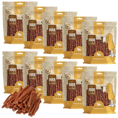 Produktbild von Mersjo Enten Kabanossi weich 5kg Hundesnack 83% Fleisch glutenfrei Trainingssnack Leckerli mit Reis Premium 10x500g schonend getrocknet für Hunde