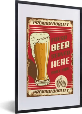 Produktbild von MuchoWow® MuchoWow® Gerahmtes Poster Weinlese - Zitate - 'Hier wird seit 1986 frisches Bier in Spitzenqualität serviert' - Sprichwörter 40x60 cm - Poster mit zchwarzem Bilderrahmen - Poster in Rahmen