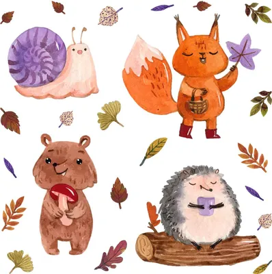 Produktbild von Wandaufkleber Kinderzimmer – Wandsticker für Baby & Kinder – Selbstklebende Wanddekoration – Abnehmbar ohne Rückstände – Deko für Mädchen & Jungen - Aquarell-Waldfauna im Herbststil130x208 cm