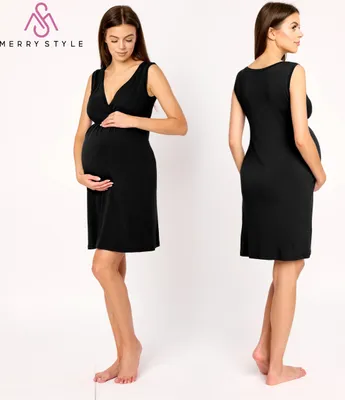 Produktbild von Merry Style Nachthemd Damen Schwangerschaft aus Viskose Stillnachthemd Elegante Nachtwäsche Damen, Leicht, Atmungsaktiv und Hautfreundlich MS10-467 (Schwarz, S)