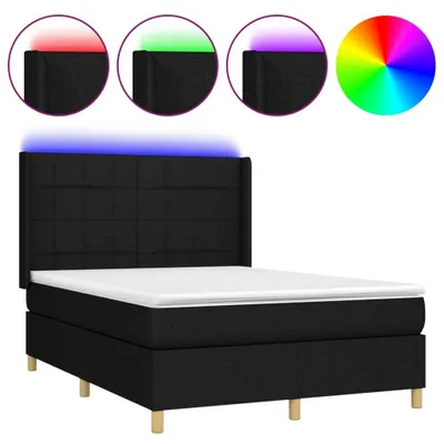 Image de vidaXL Lit Boxspring avec matelas & LED Noir 140x190 cm Tissu